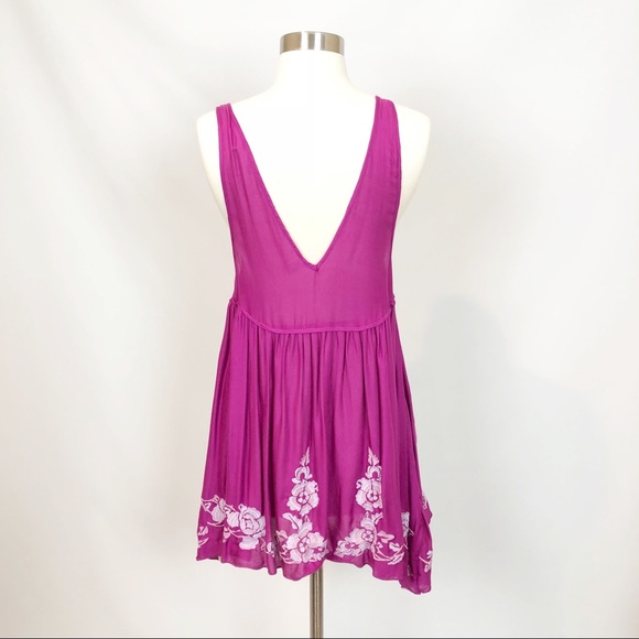 Free People fuchsia embroidered lace up babydoll - Picture 2 of 7
